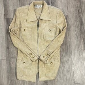 St. John Beige Knit Blazer with Gold Accents